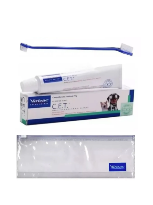 Kit Pasta Dental Enzimatica C.E.T. 70g para Perros y Gatos con Cepillo y Estuche - Virbac
