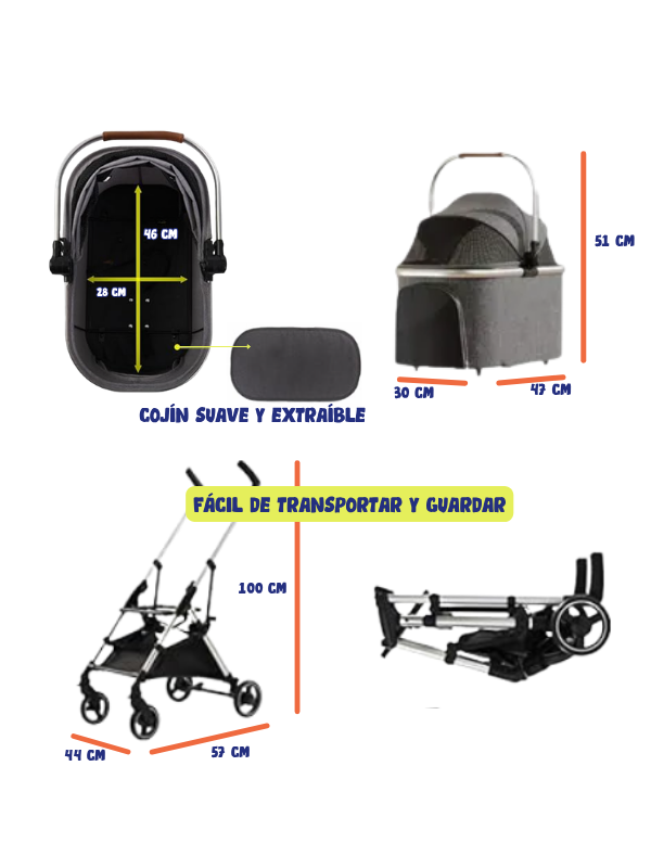 Carrito plegable multifuncional 2 en 1 para paseo y transportación – KAINU